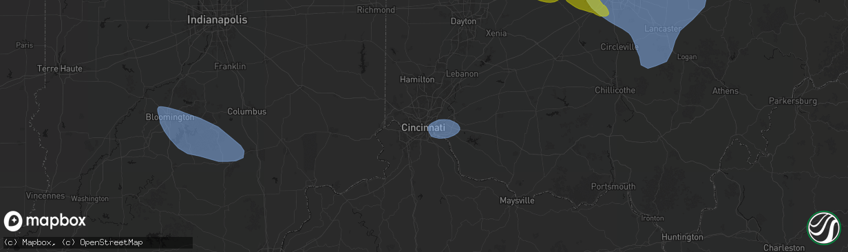 Hail map in Cincinnati, OH on March 22, 2026