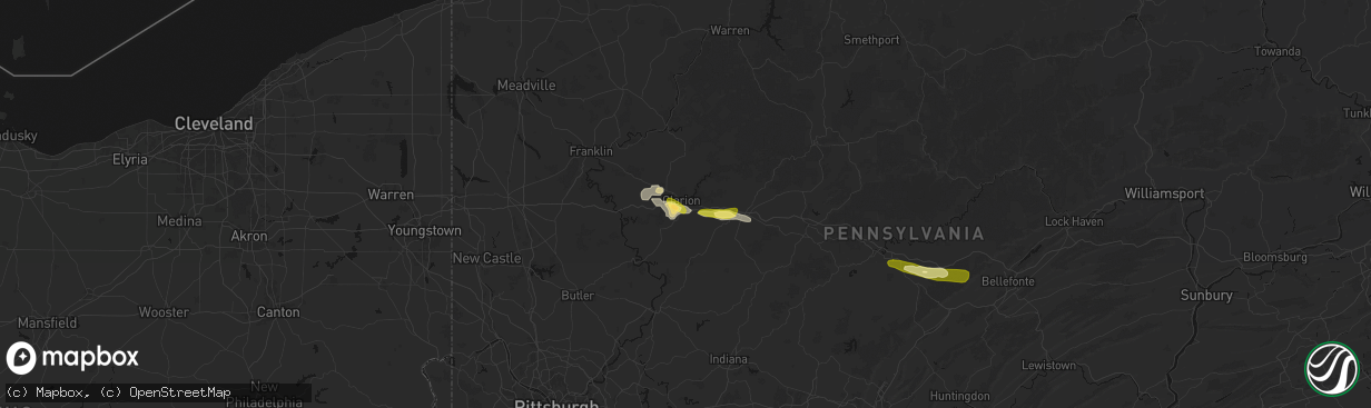 Hail map in Clarion, PA on March 22, 2026
