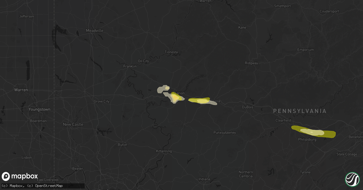 Hail map in Clarion, PA on March 22, 2026