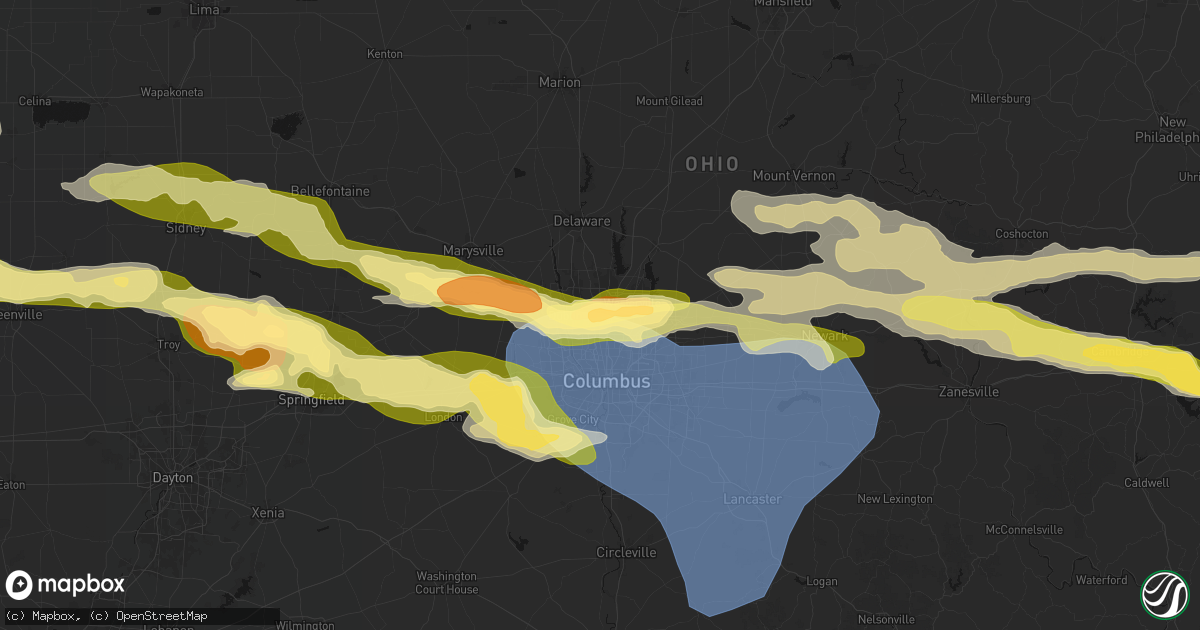 Hail map in Columbus, OH on March 22, 2026