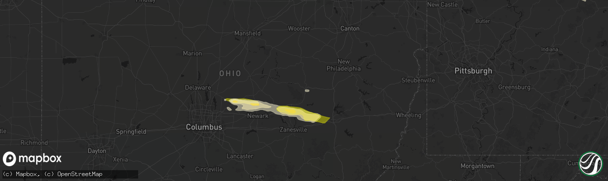 Hail map in Coshocton, OH on March 22, 2026