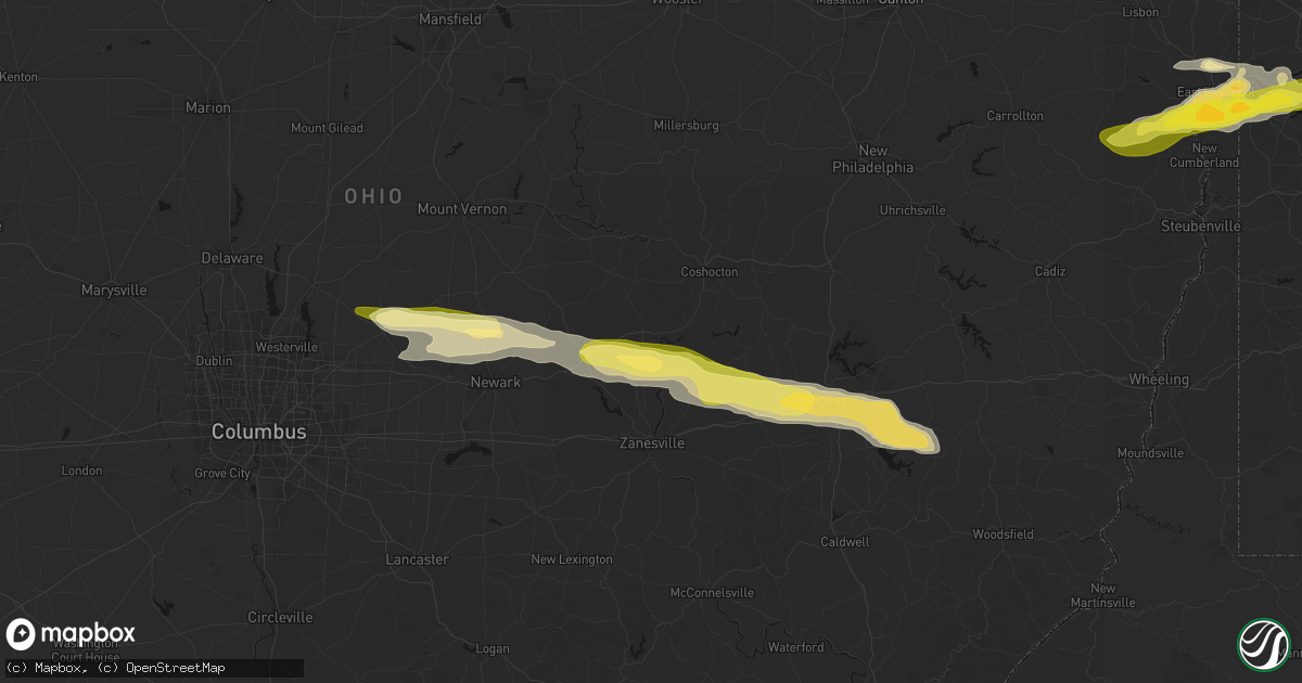 Hail map in Dresden, OH on March 22, 2026