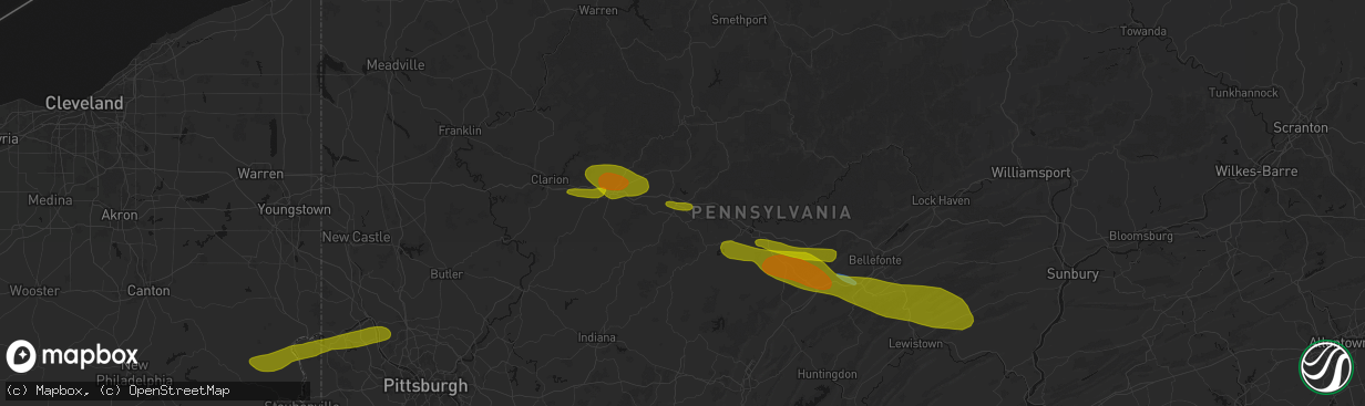 Hail map in Du Bois, PA on March 22, 2026