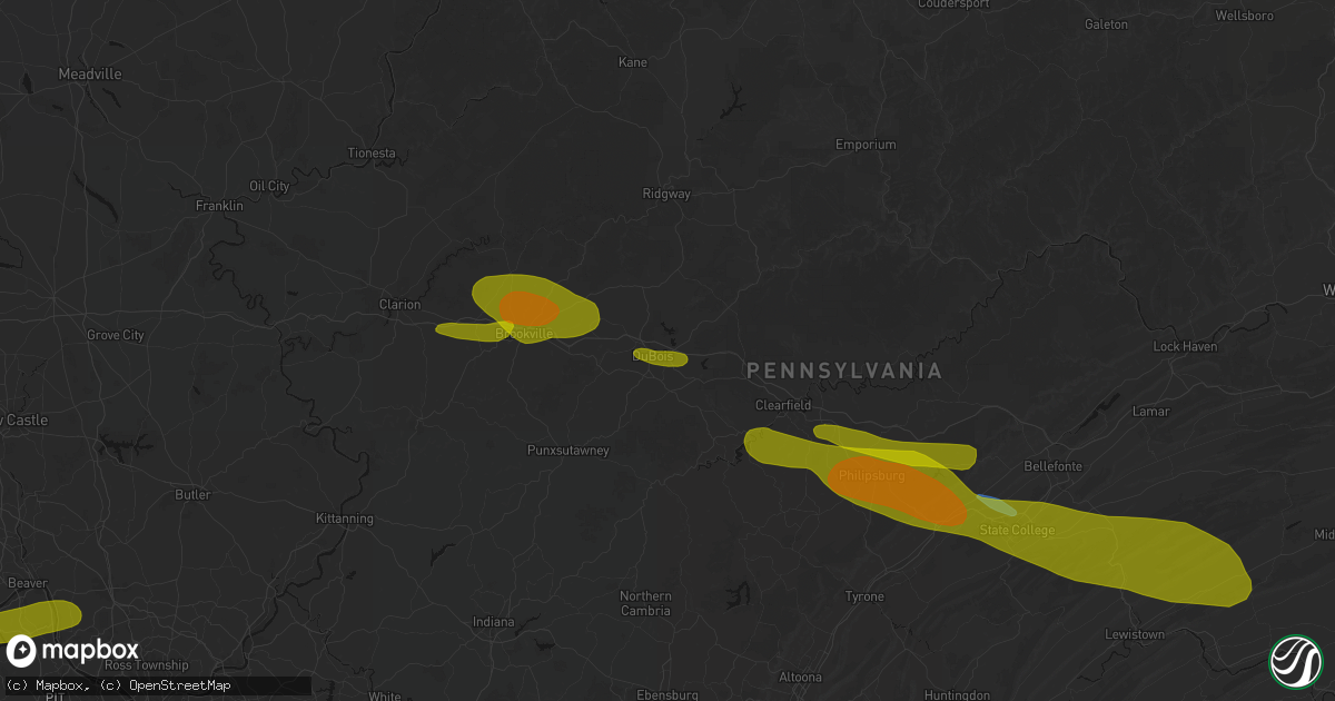 Hail map in Du Bois, PA on March 22, 2026
