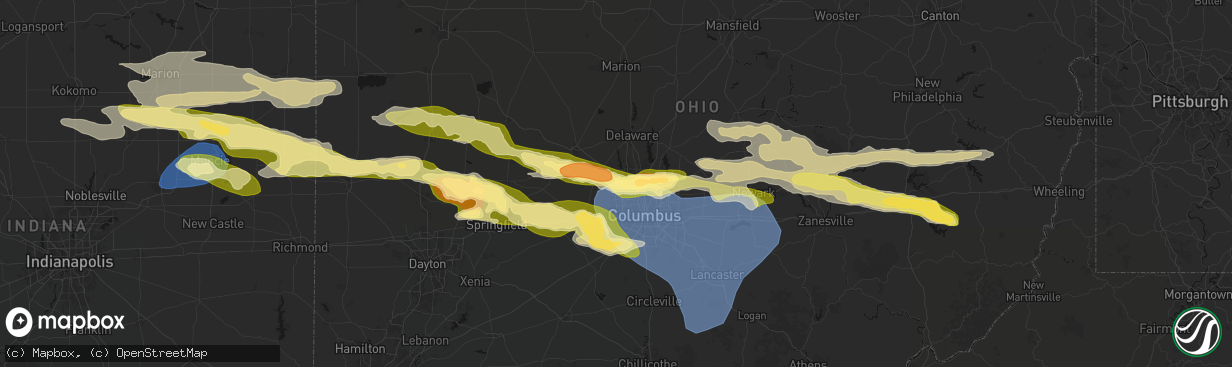 Hail map in Dublin, OH on March 22, 2026