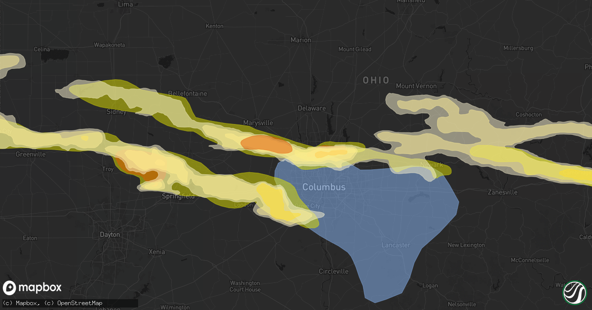 Hail map in Dublin, OH on March 22, 2026