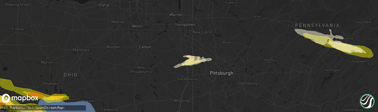 Hail map in East Liverpool, OH on March 22, 2026