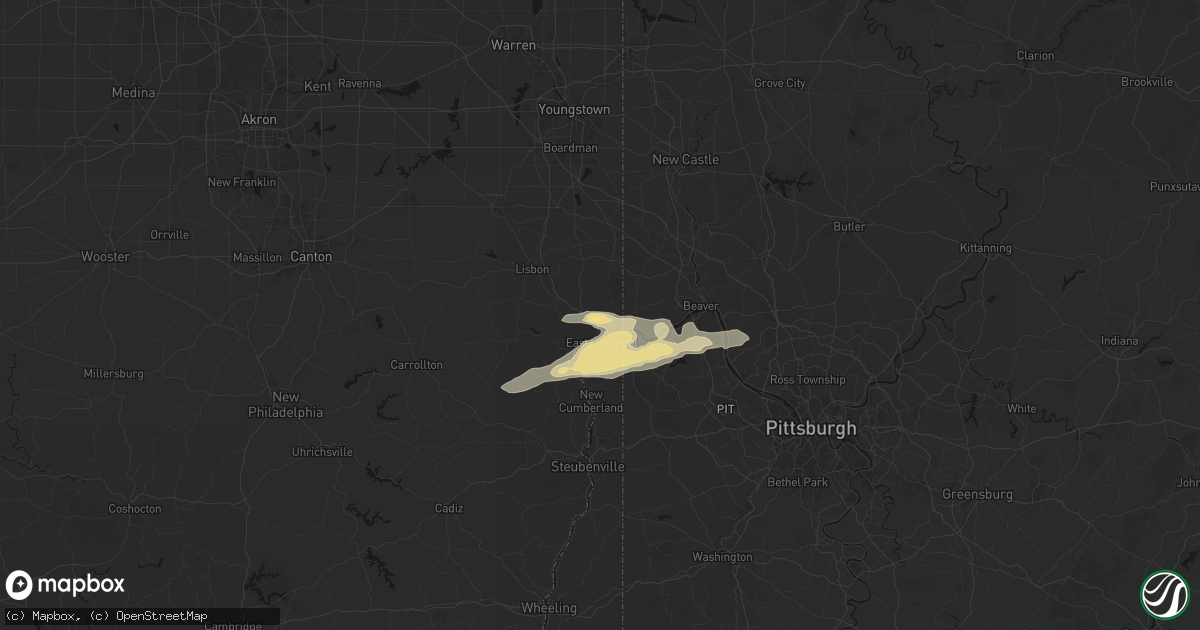 Hail map in East Liverpool, OH on March 22, 2026