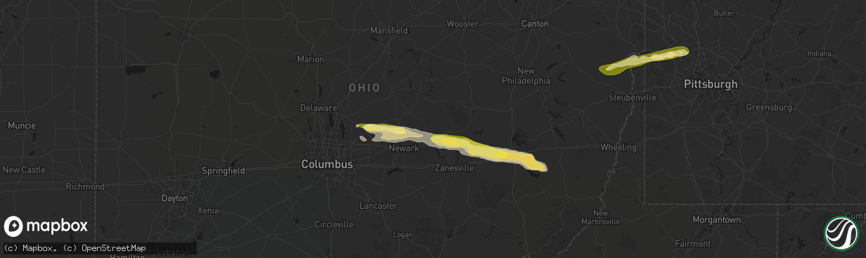 Hail map in Frazeysburg, OH on March 22, 2026