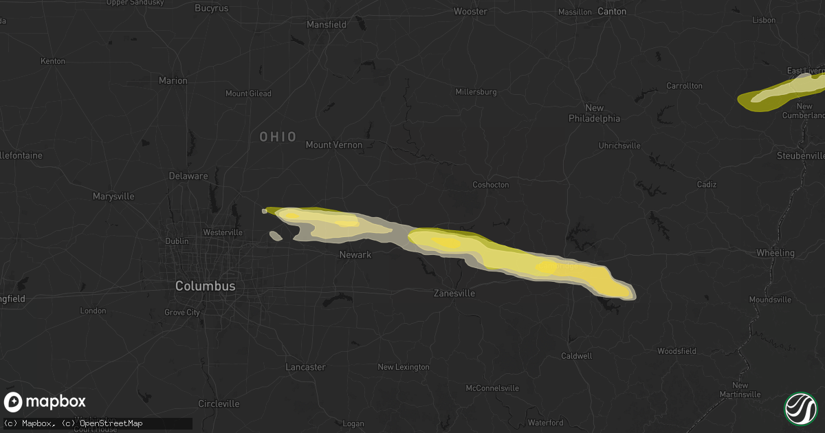 Hail map in Frazeysburg, OH on March 22, 2026