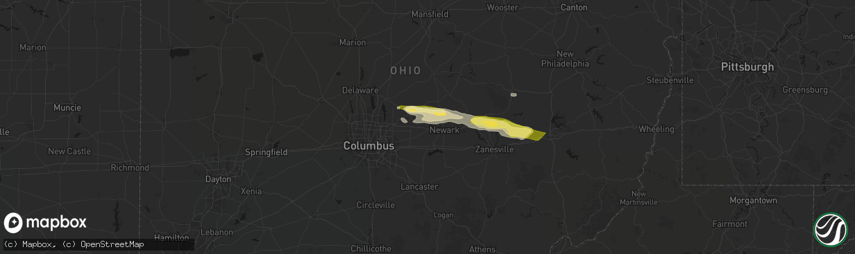 Hail map in Granville, OH on March 22, 2026