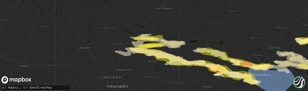 Hail map in Hartford City, IN on March 22, 2026