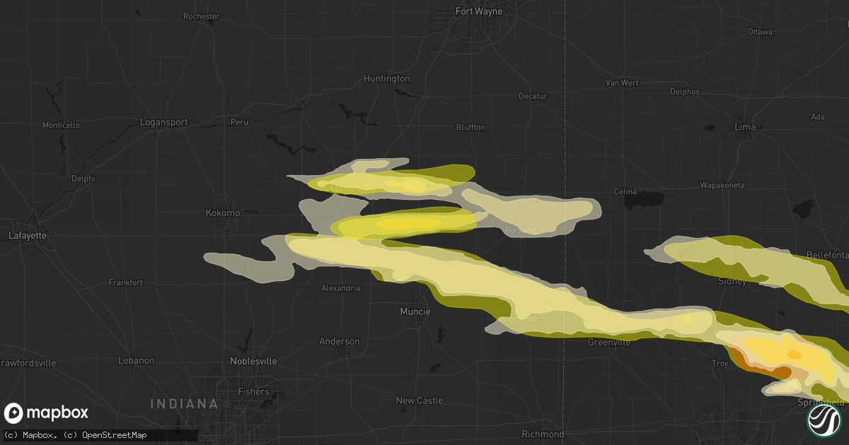 Hail map in Hartford City, IN on March 22, 2026