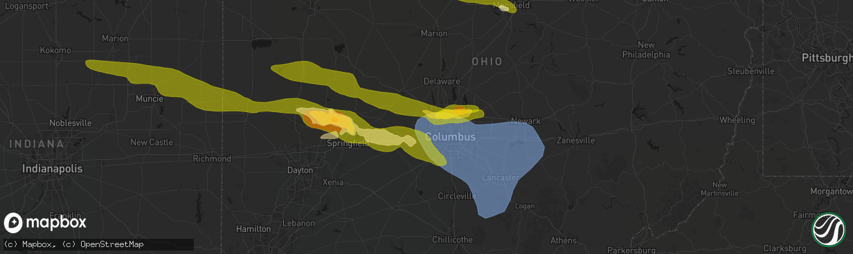 Hail map in Hilliard, OH on March 22, 2026