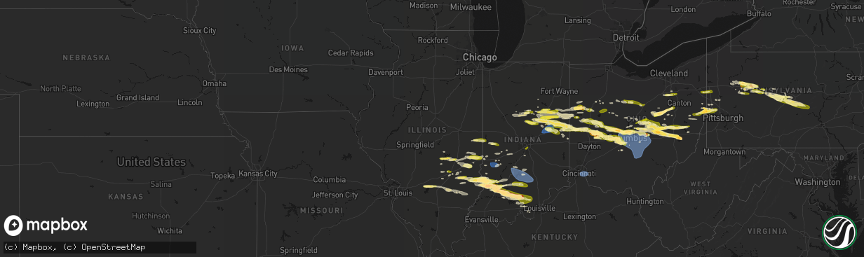 Hail map in Illinois on March 22, 2026