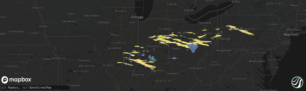 Hail map in Indiana on March 22, 2026