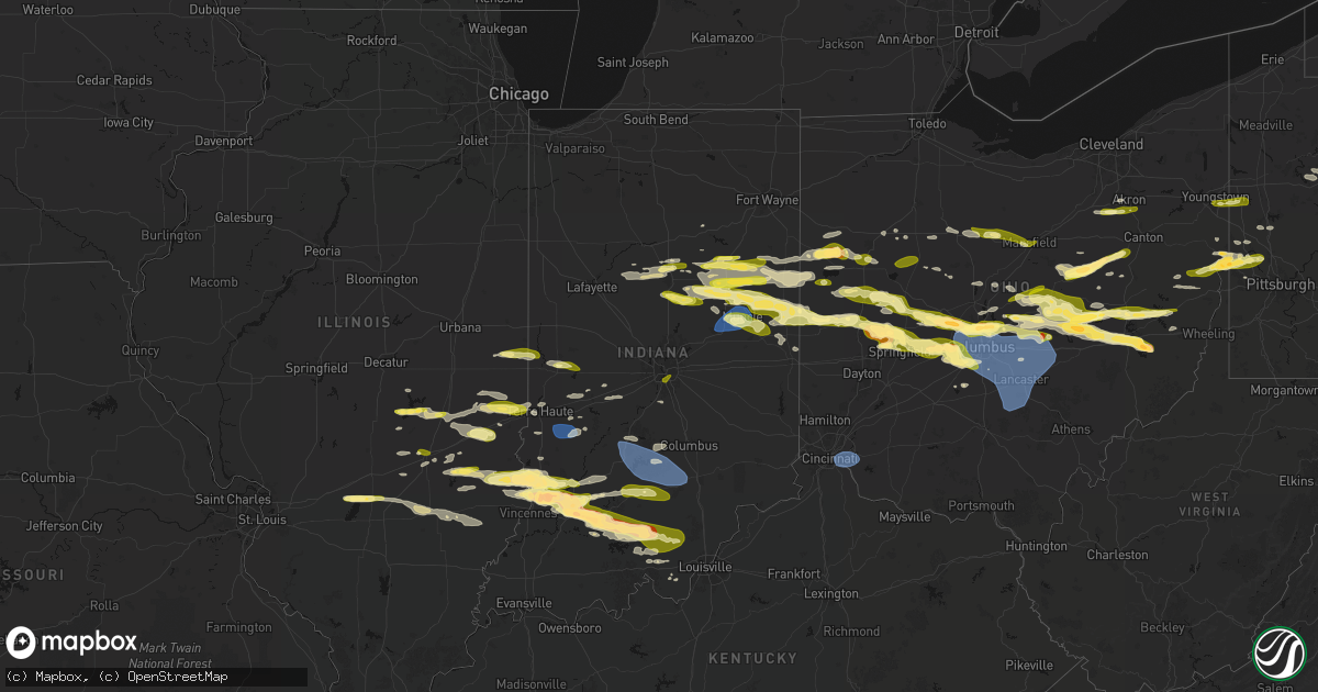 Hail map in Indiana on March 22, 2026