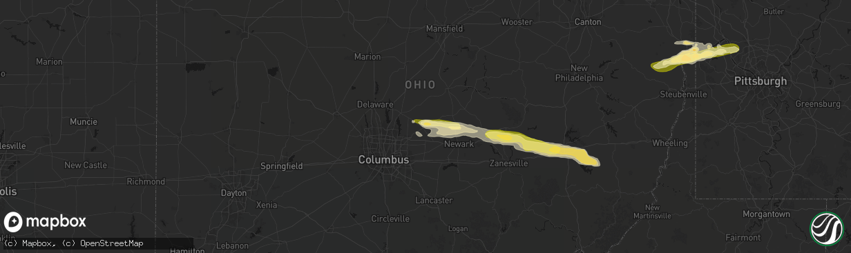 Hail map in Johnstown, OH on March 22, 2026