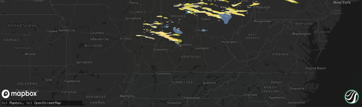 Hail map in Kentucky on March 22, 2026