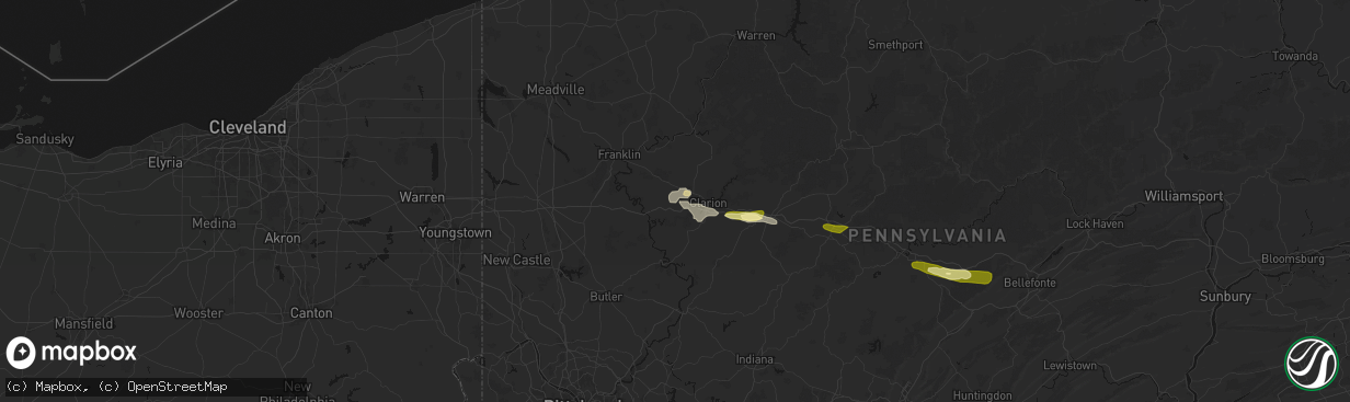 Hail map in Knox, PA on March 22, 2026