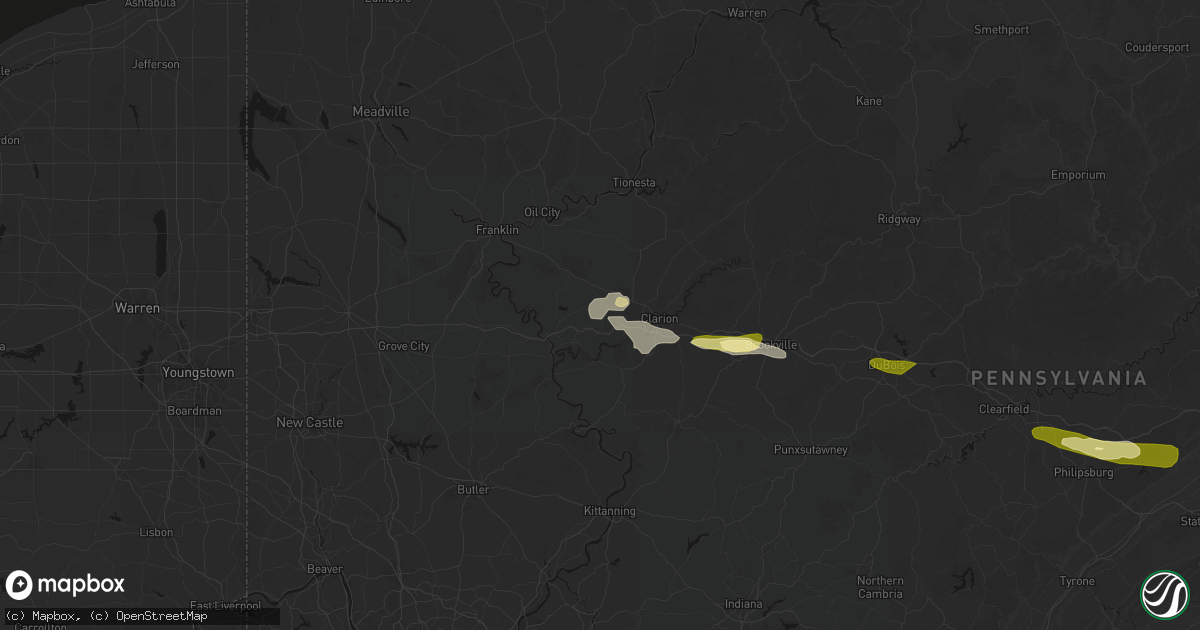 Hail map in Knox, PA on March 22, 2026