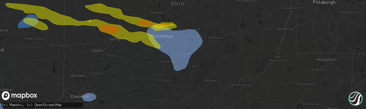 Hail map in Lancaster, OH on March 22, 2026