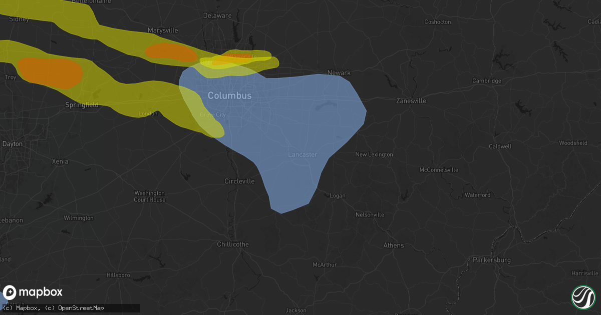 Hail map in Lancaster, OH on March 22, 2026