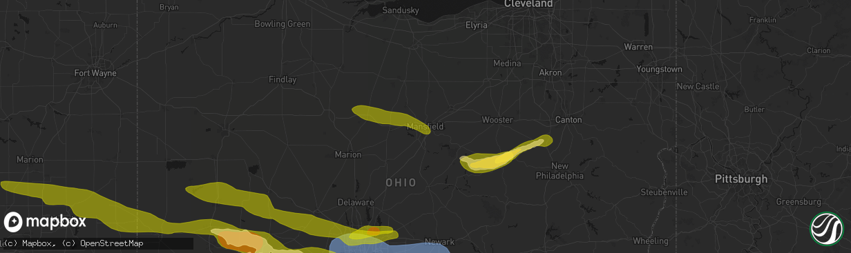 Hail map in Mansfield, OH on March 22, 2026
