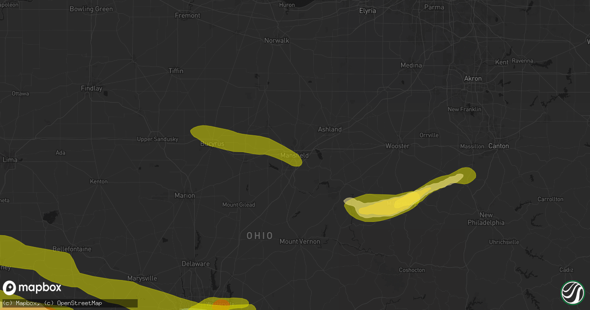 Hail map in Mansfield, OH on March 22, 2026