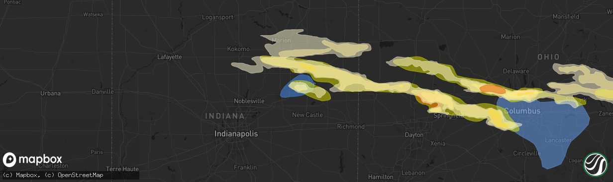 Hail map in Muncie, IN on March 22, 2026