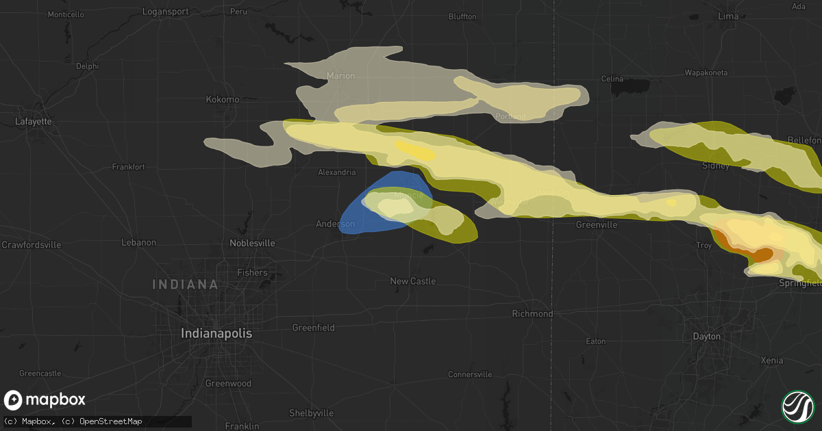Hail map in Muncie, IN on March 22, 2026