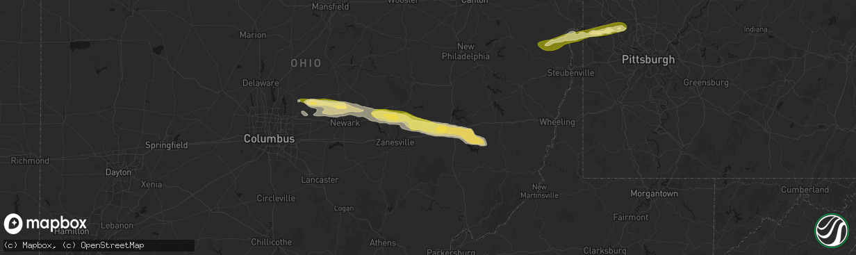 Hail map in New Concord, OH on March 22, 2026