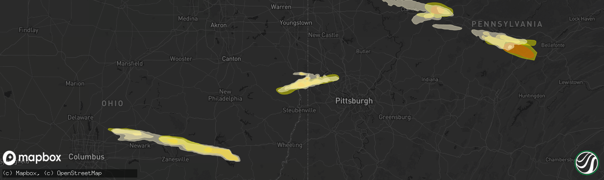 Hail map in New Cumberland, WV on March 22, 2026