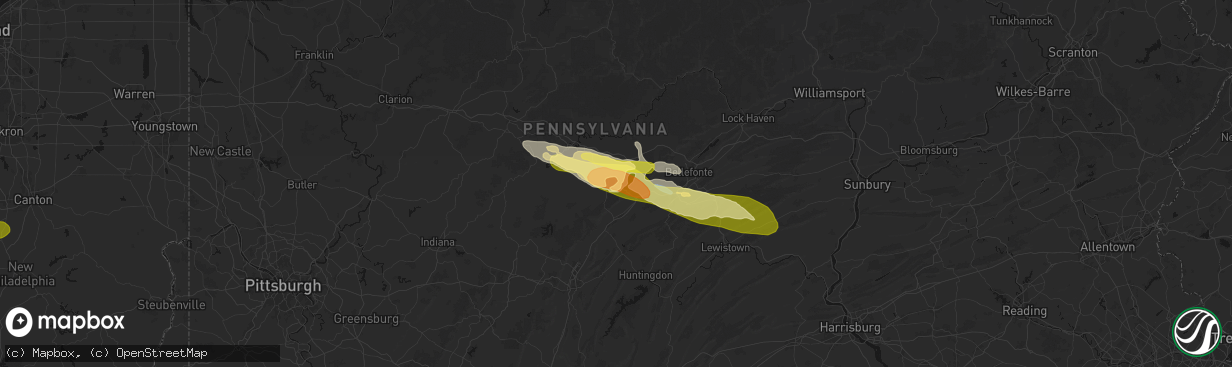 Hail map in Philipsburg, PA on March 22, 2026