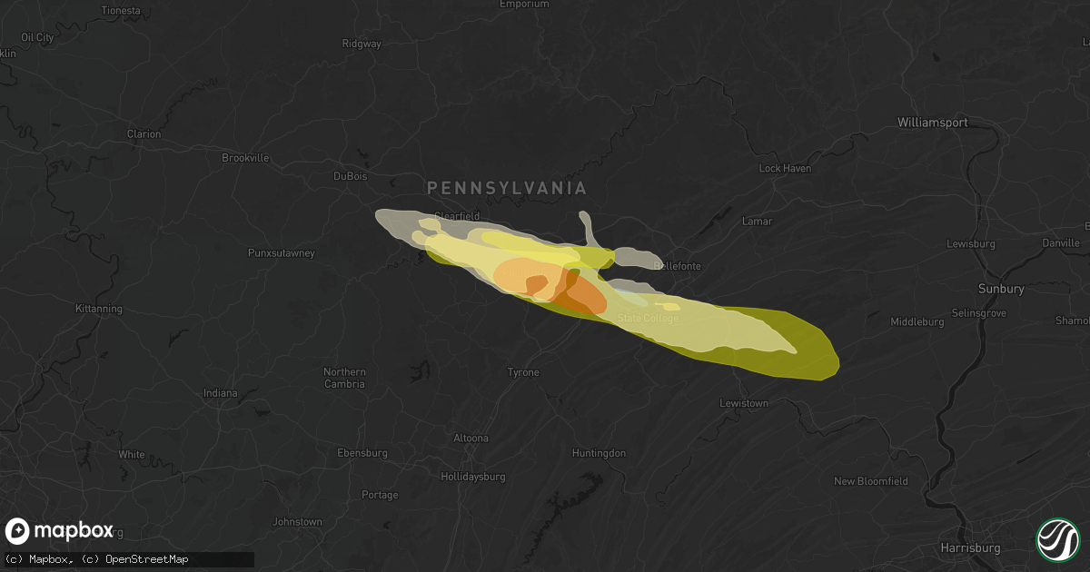 Hail map in Philipsburg, PA on March 22, 2026