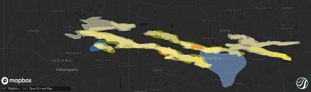 Hail map in Piqua, OH on March 22, 2026