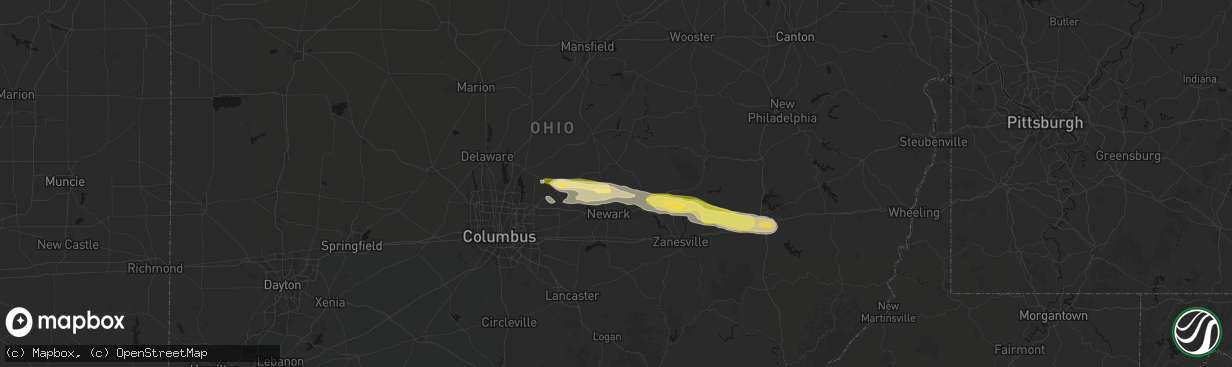 Hail map in Saint Louisville, OH on March 22, 2026