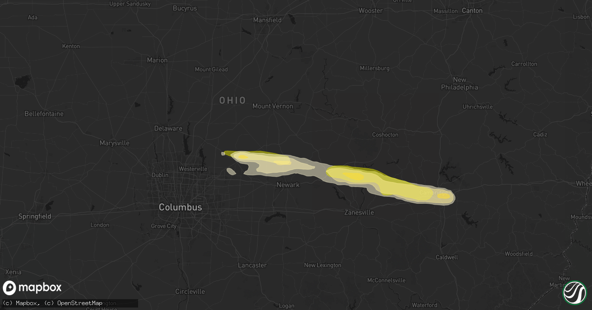 Hail map in Saint Louisville, OH on March 22, 2026