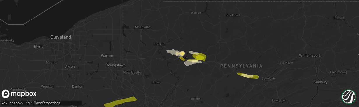 Hail map in Shippenville, PA on March 22, 2026