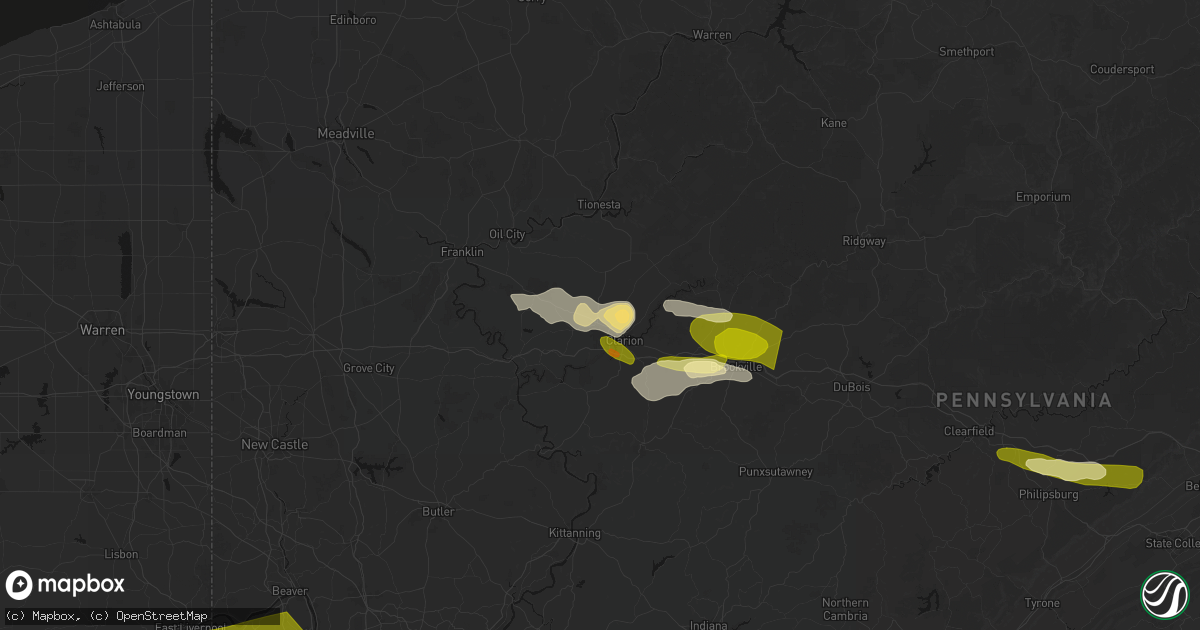 Hail map in Shippenville, PA on March 22, 2026