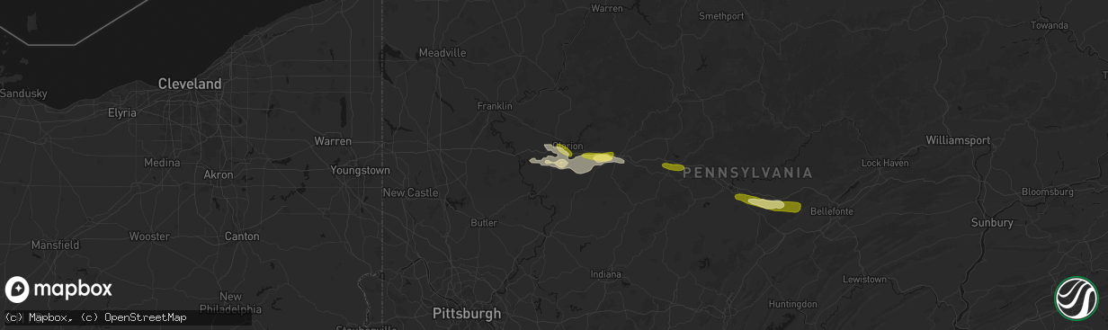 Hail map in Sligo, PA on March 22, 2026