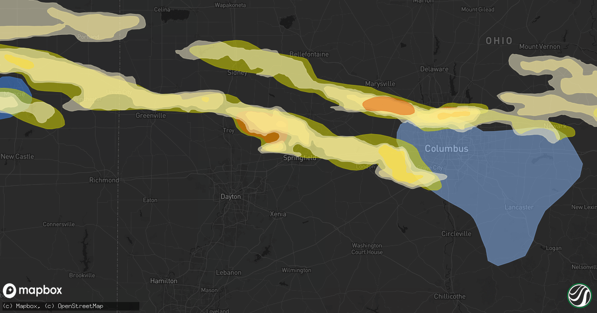 Hail map in Springfield, OH on March 22, 2026