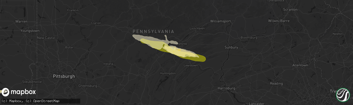 Hail map in State College, PA on March 22, 2026