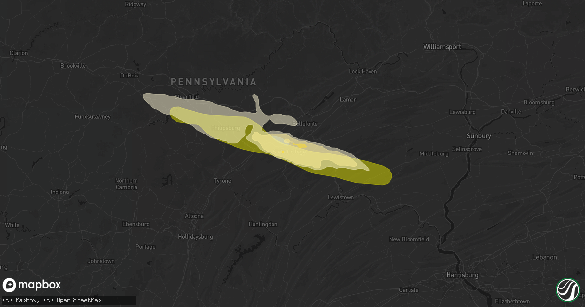 Hail map in State College, PA on March 22, 2026