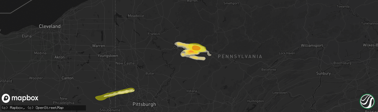 Hail map in Summerville, PA on March 22, 2026