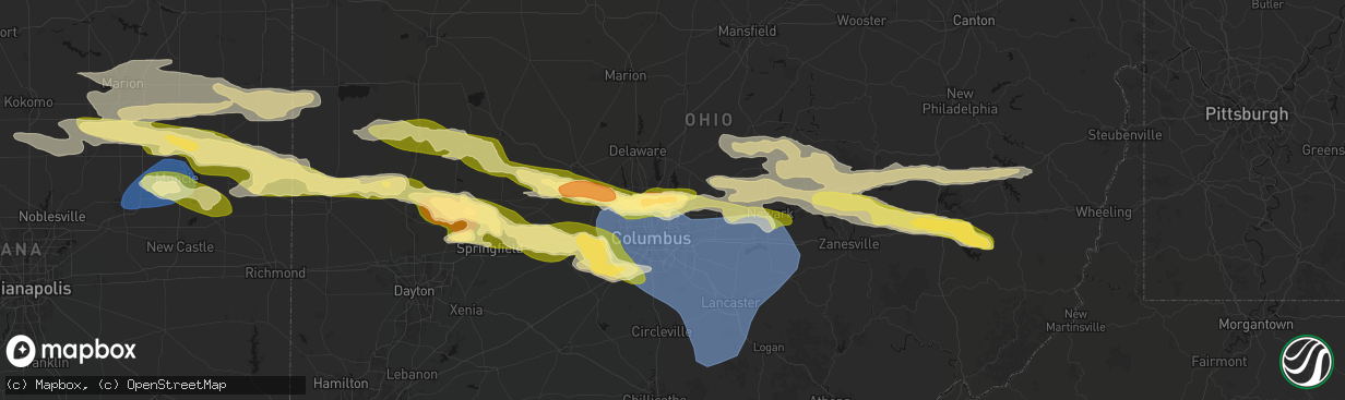 Hail map in Westerville, OH on March 22, 2026