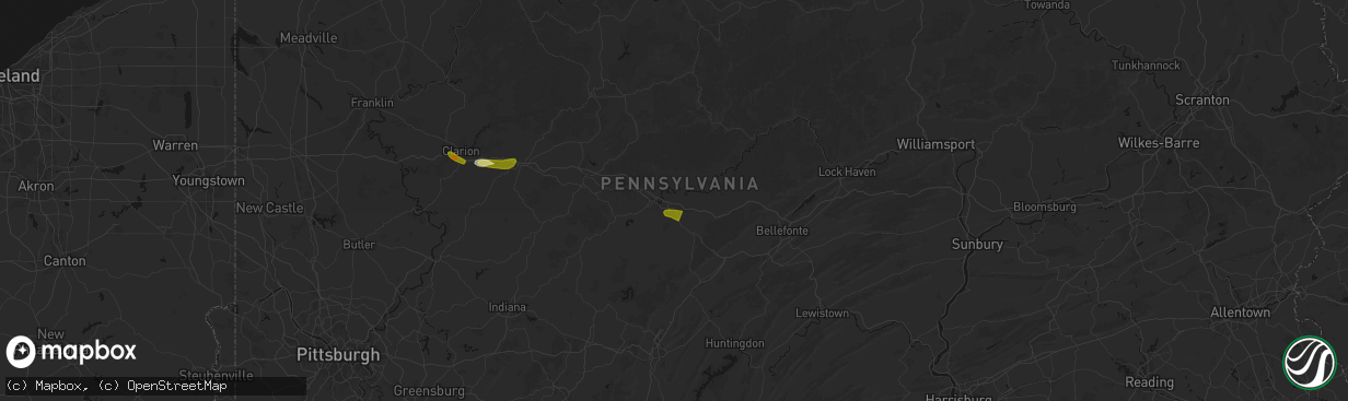 Hail map in Woodland, PA on March 22, 2026