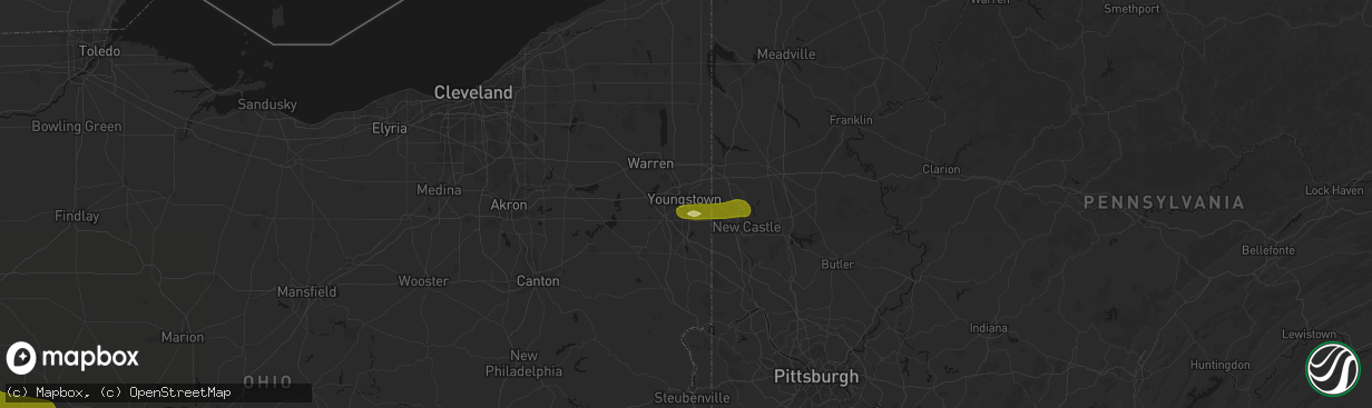 Hail map in Youngstown, OH on March 22, 2026