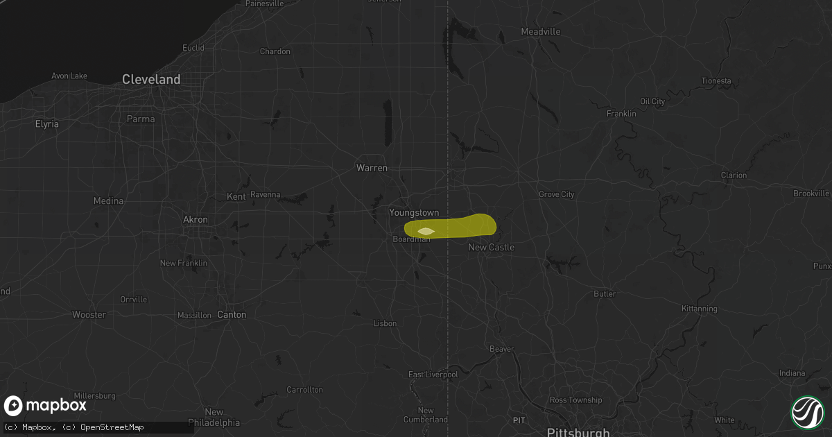 Hail map in Youngstown, OH on March 22, 2026