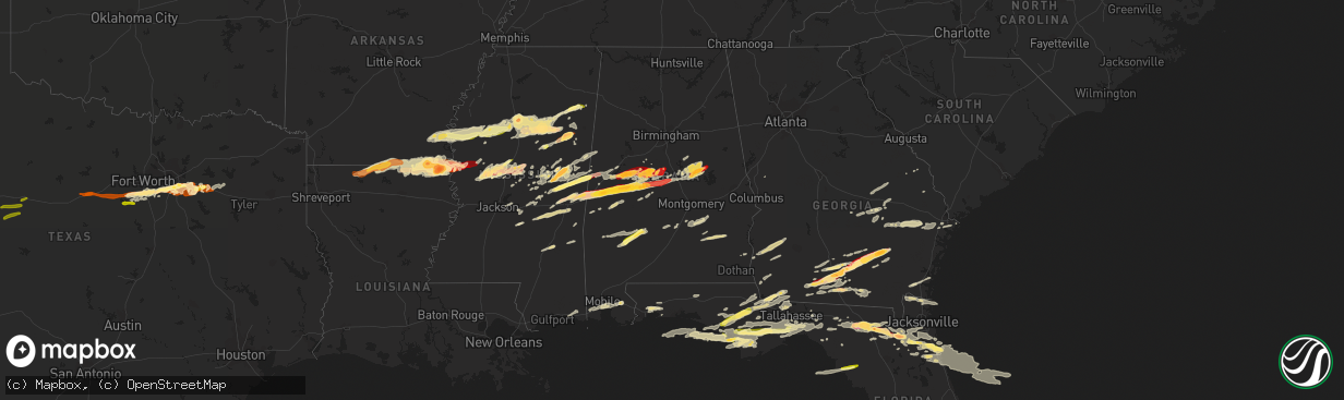 Hail map in Alabama on March 23, 2013